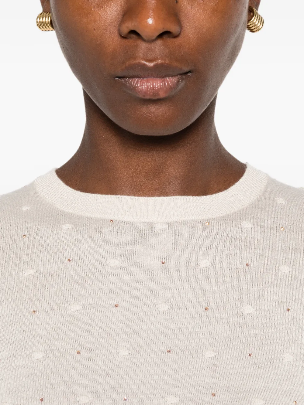 Max Mara Mstcelebre T-shirt verfraaid met kristallen en stippen Beige