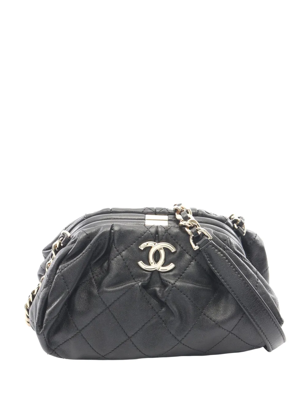 CHANEL Pre-Owned 2021 CC Quilted Lambskin Kisslock crossbody bag - Black