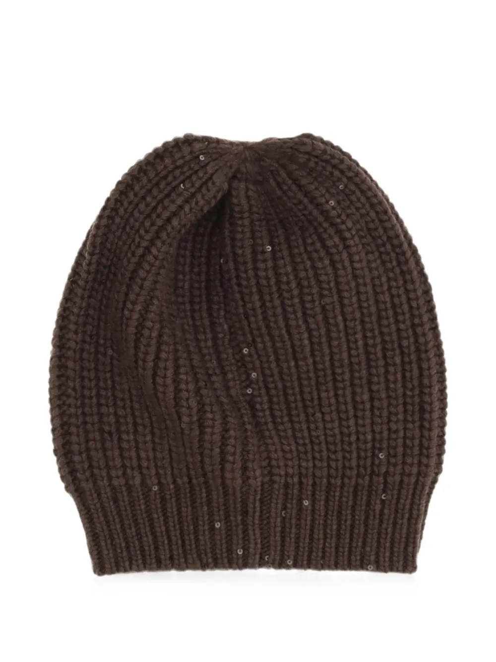 Brunello Cucinelli sequin-embellished ribbed beanie hat - Marrone