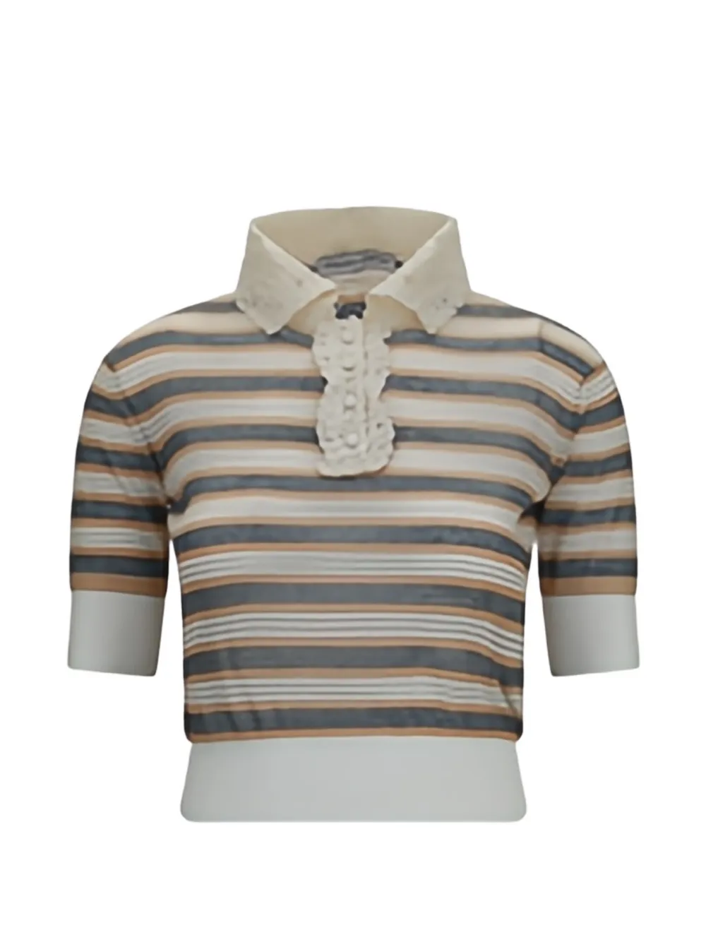 Ermanno Scervino lace-collar striped polo top - Toni neutri