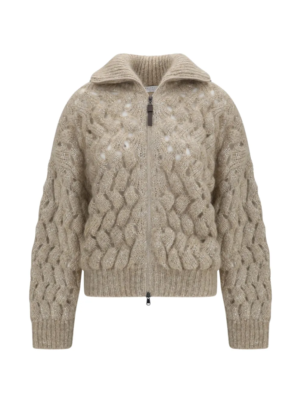 Brunello Cucinelli Dazzling Zigzag Cables chunky-knit cardigan - Nude