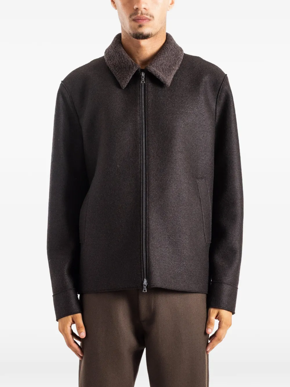 Harris Wharf London Golf bouclé-collar pressed-wool jacket - Braun