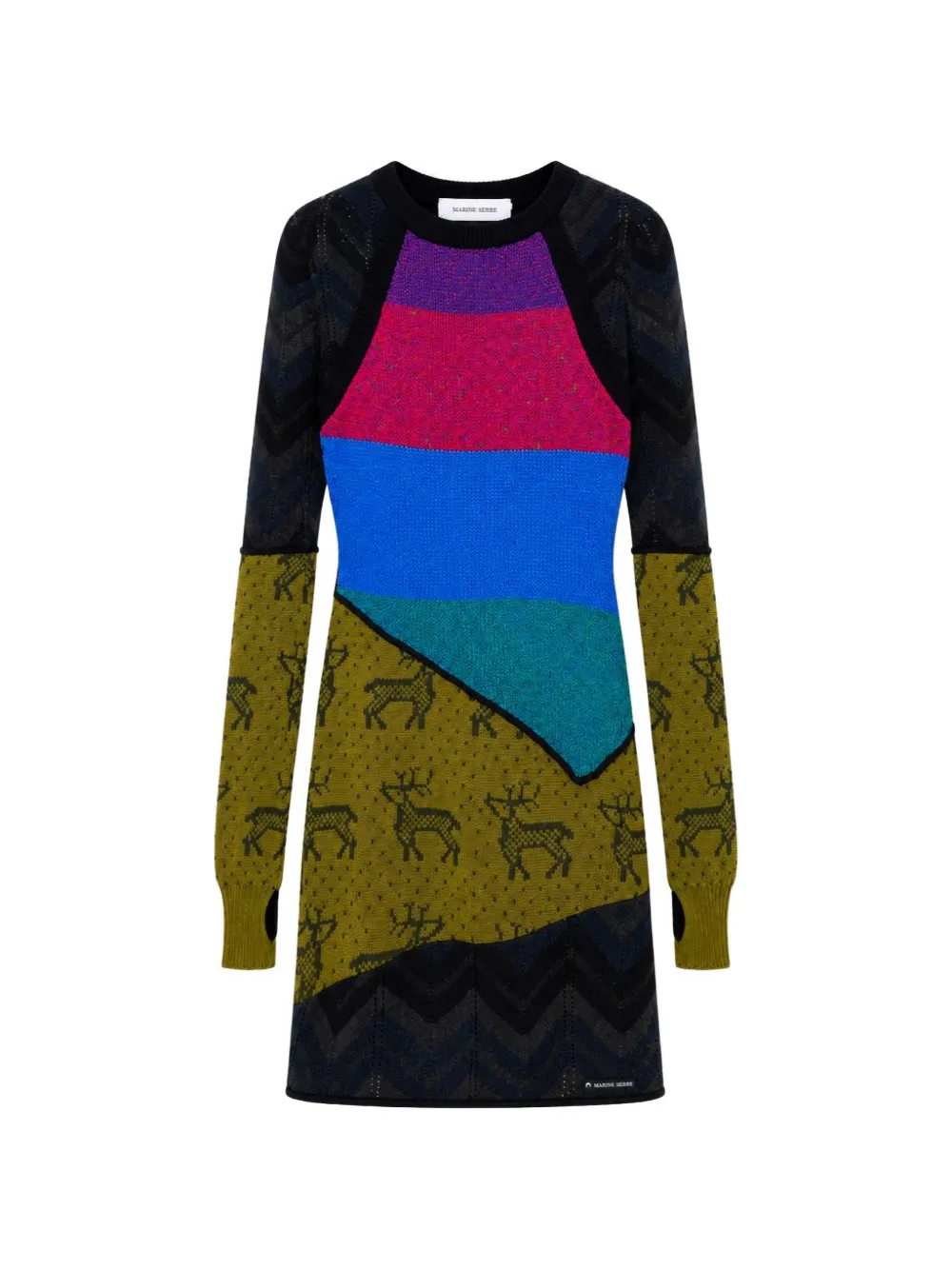 Marine Serre patchwork intarsia-knit mini dress - Black