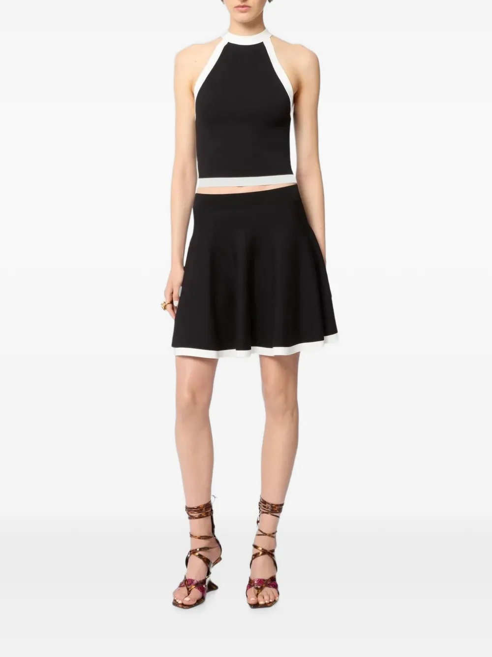 Nina Ricci Contrasted-knit Skater-cut Mini Skirt in Black, view 2