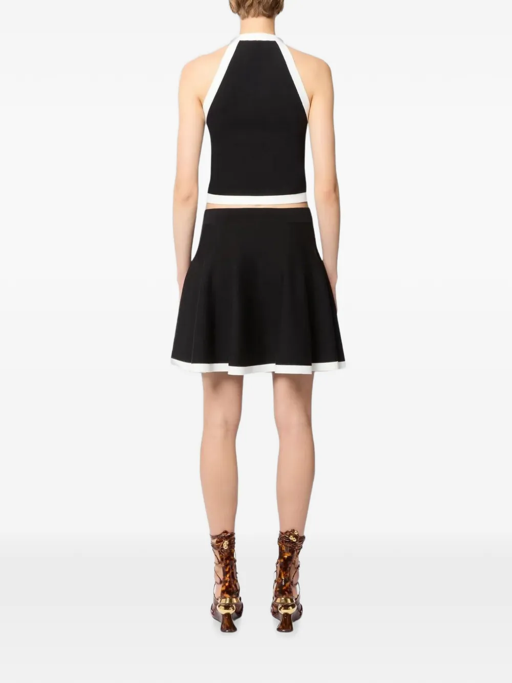 Nina Ricci Contrasted-knit Skater-cut Mini Skirt in Black, view 4
