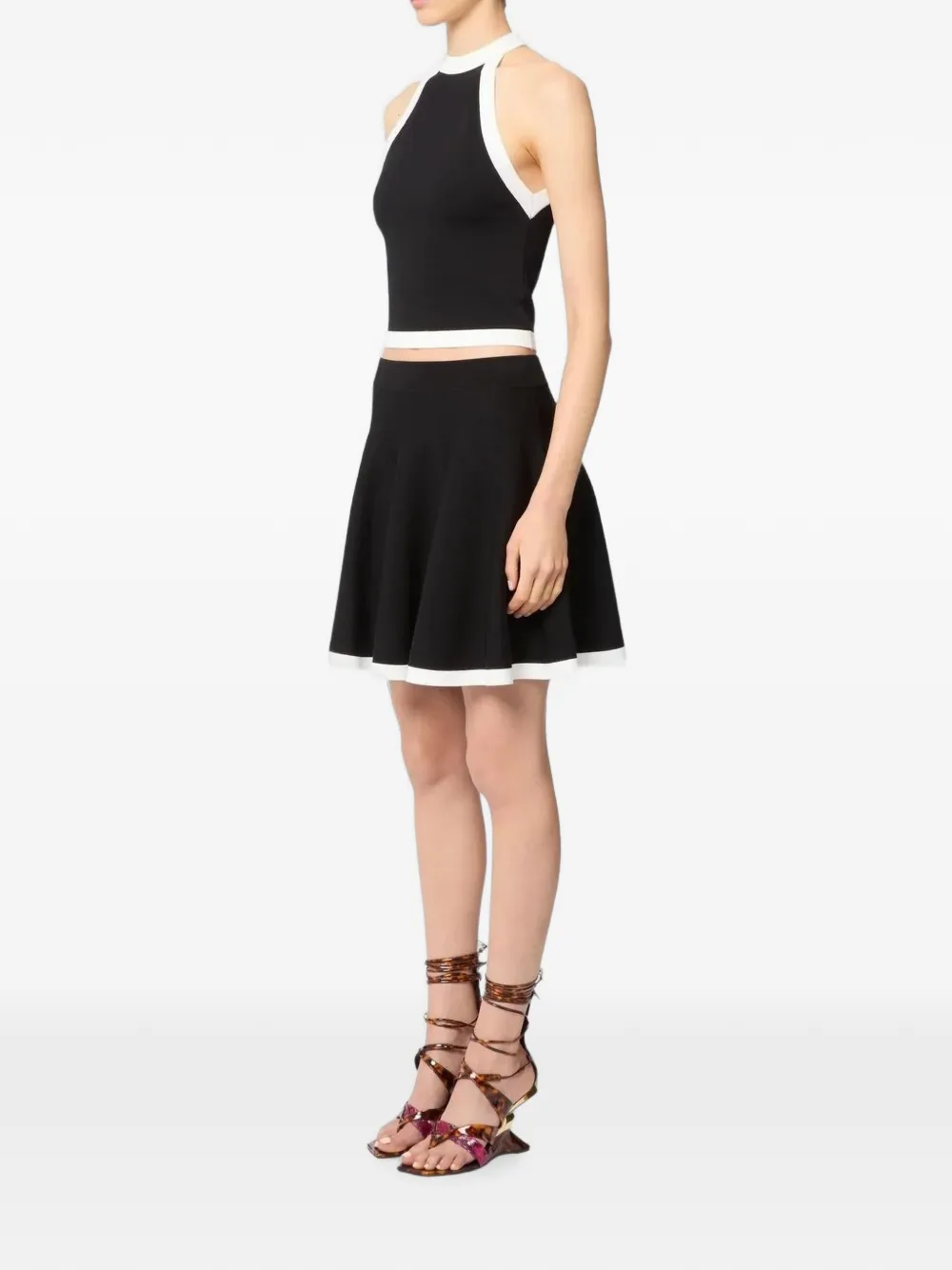 Nina Ricci Contrasted-knit Skater-cut Mini Skirt in Black, view 3