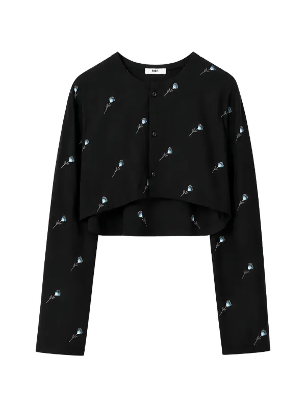 Rier Walker Floral-embroidered Shirt in Black