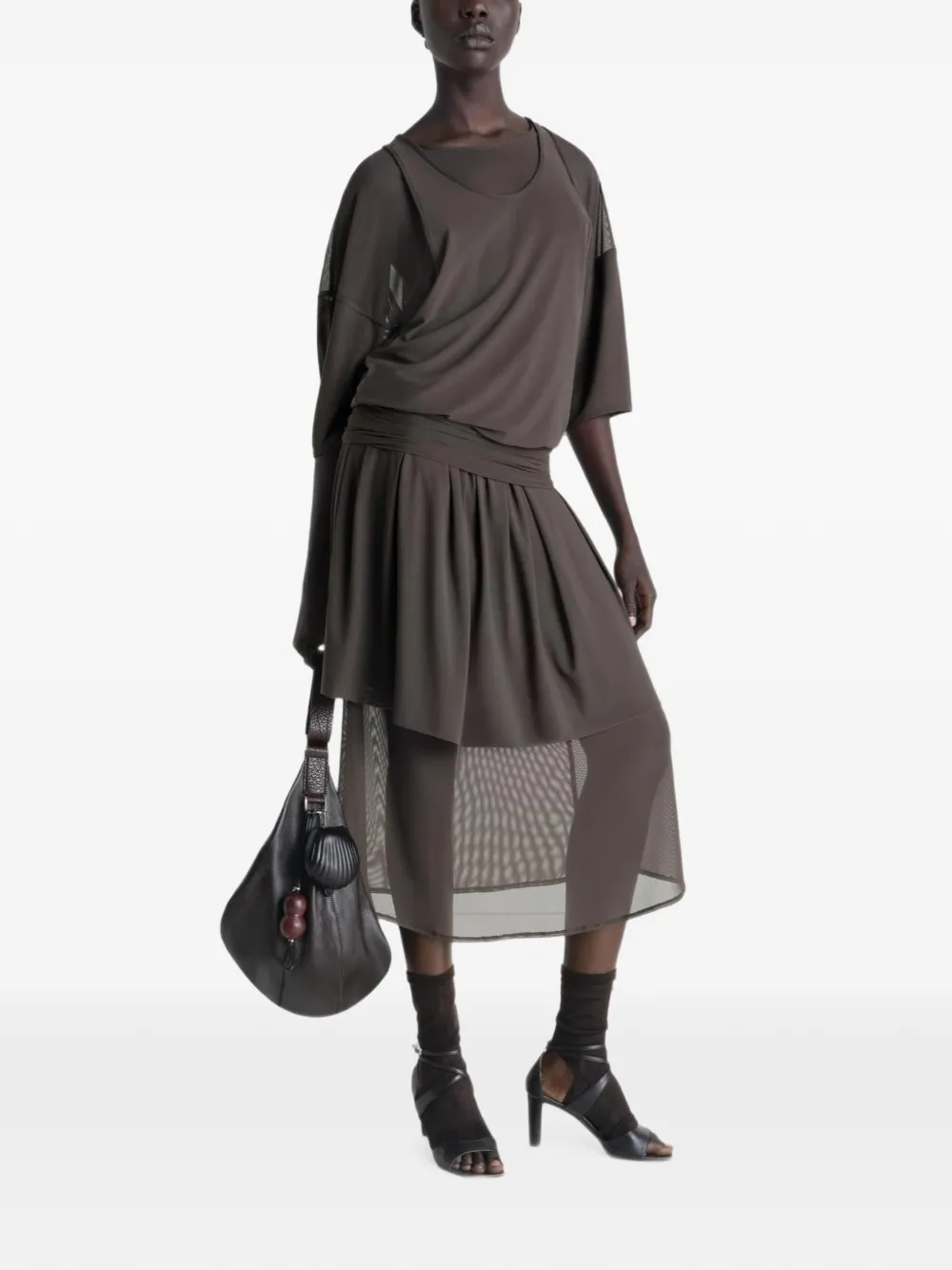 LEMAIRE Gelaagde midi-jurk met mesh Bruin