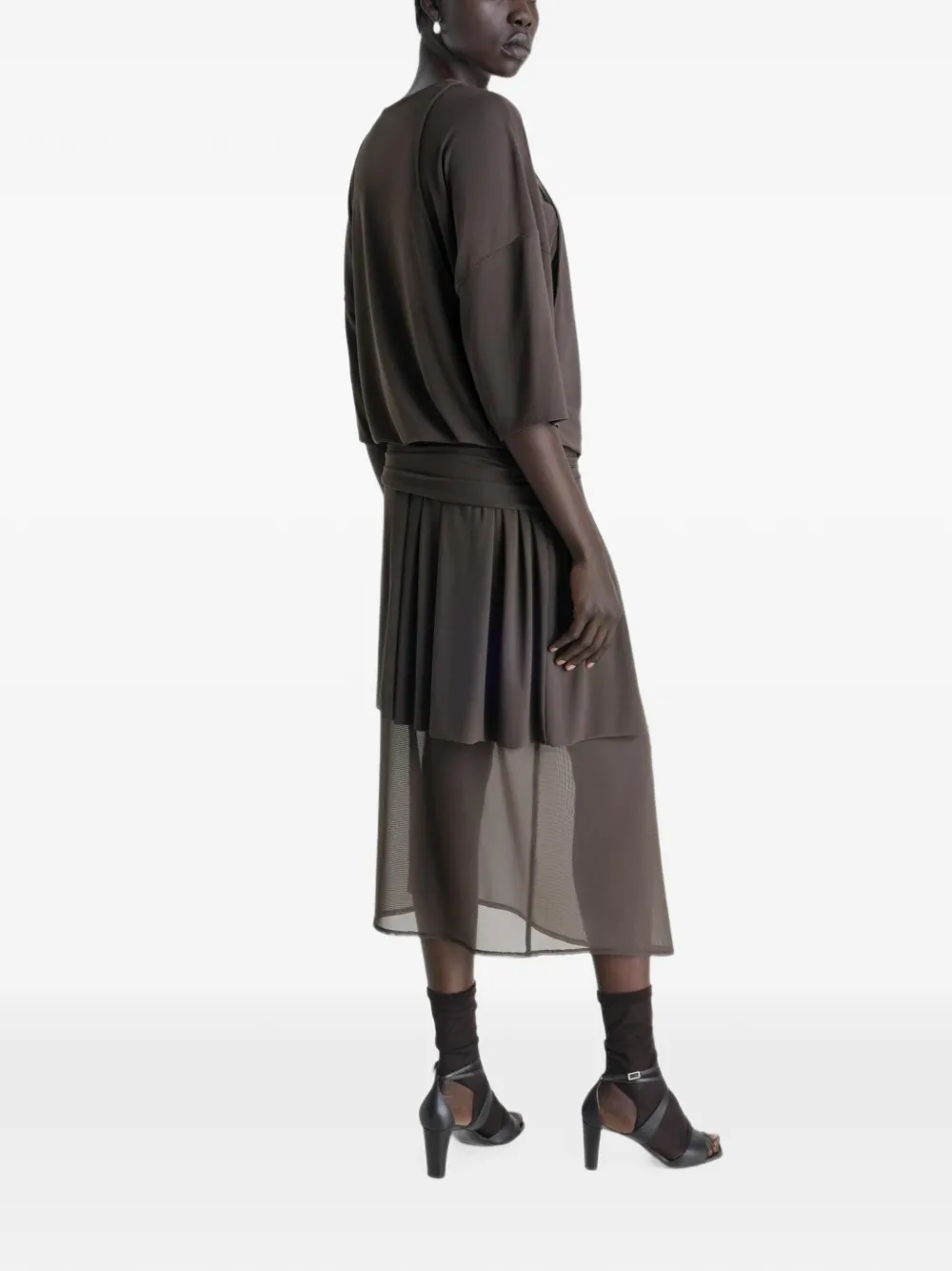 LEMAIRE Gelaagde midi-jurk met mesh Bruin