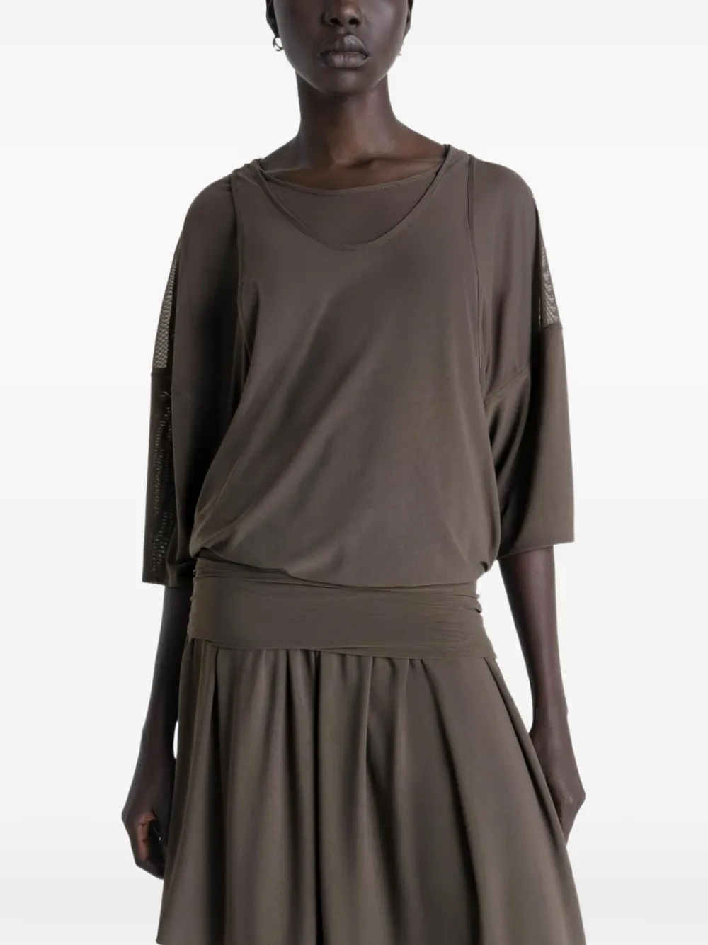 LEMAIRE Gelaagde midi-jurk met mesh Bruin