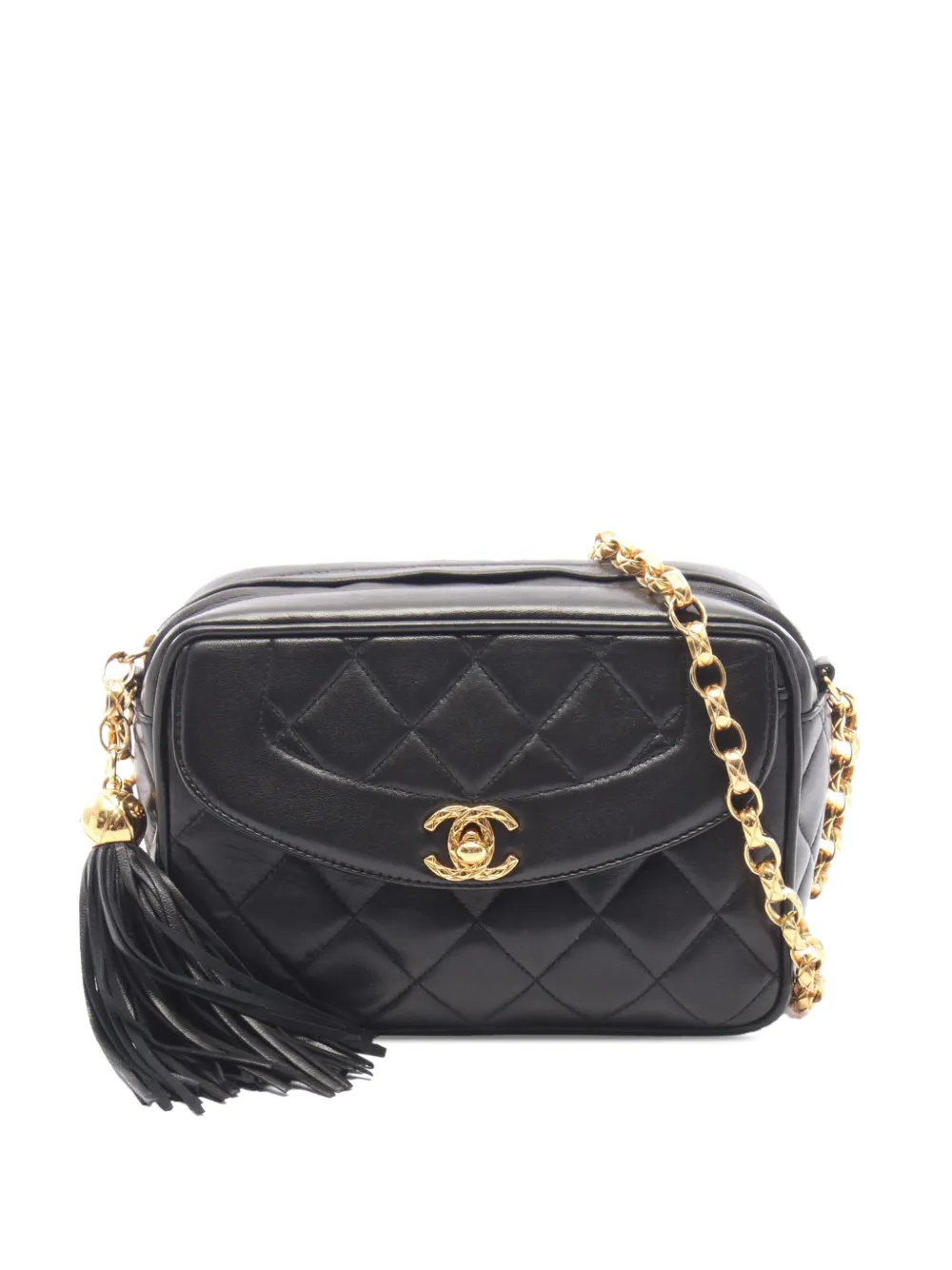 CHANEL Pre-Owned 1994-1996 Mini Quilted Lambskin Diana Tassel Camera Bag crossbody bag - Black