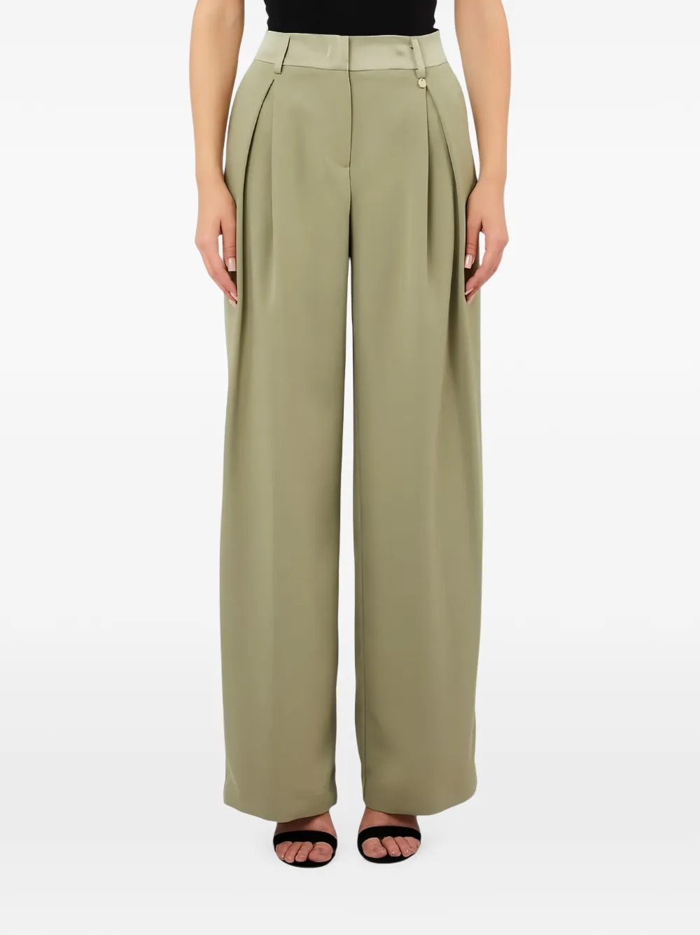 LIU JO pleated satin-trim palazzo pants - Verde