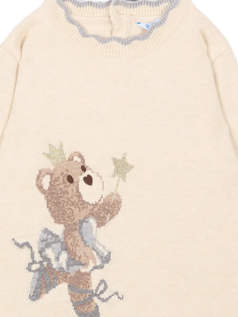 Mayoral Intarsia gebreide jurk met teddybeer-print Beige