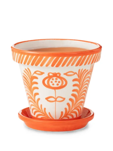 J-LINE floral-print terracotta flowerpot