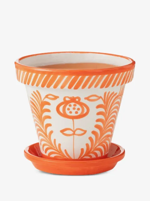 J-LINE floral-print terracotta flowerpot