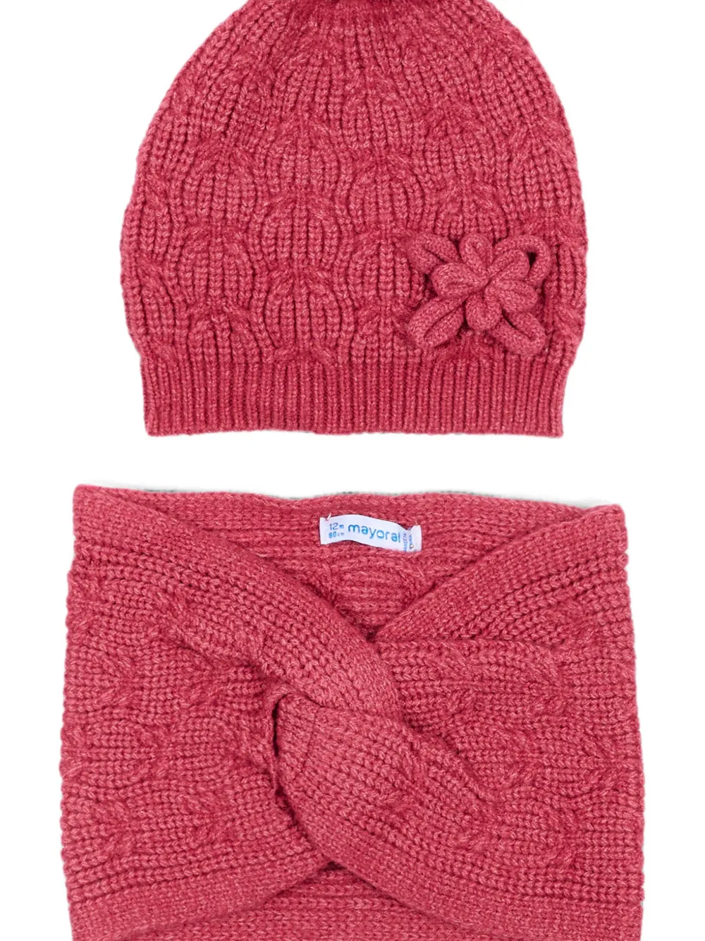 Mayoral Muts en muts met pompon en bloemdetail Roze