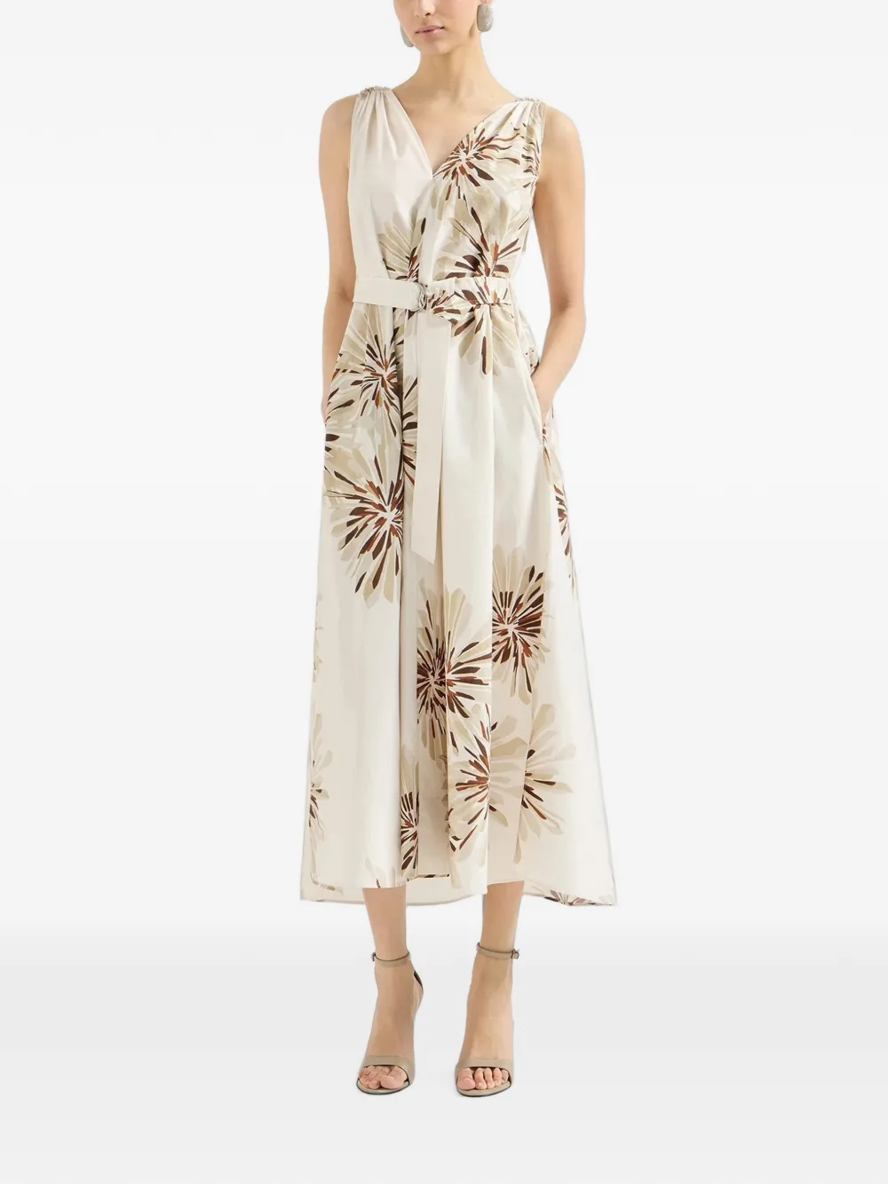Brunello Cucinelli bloom-print belted midi dress - Neutrals