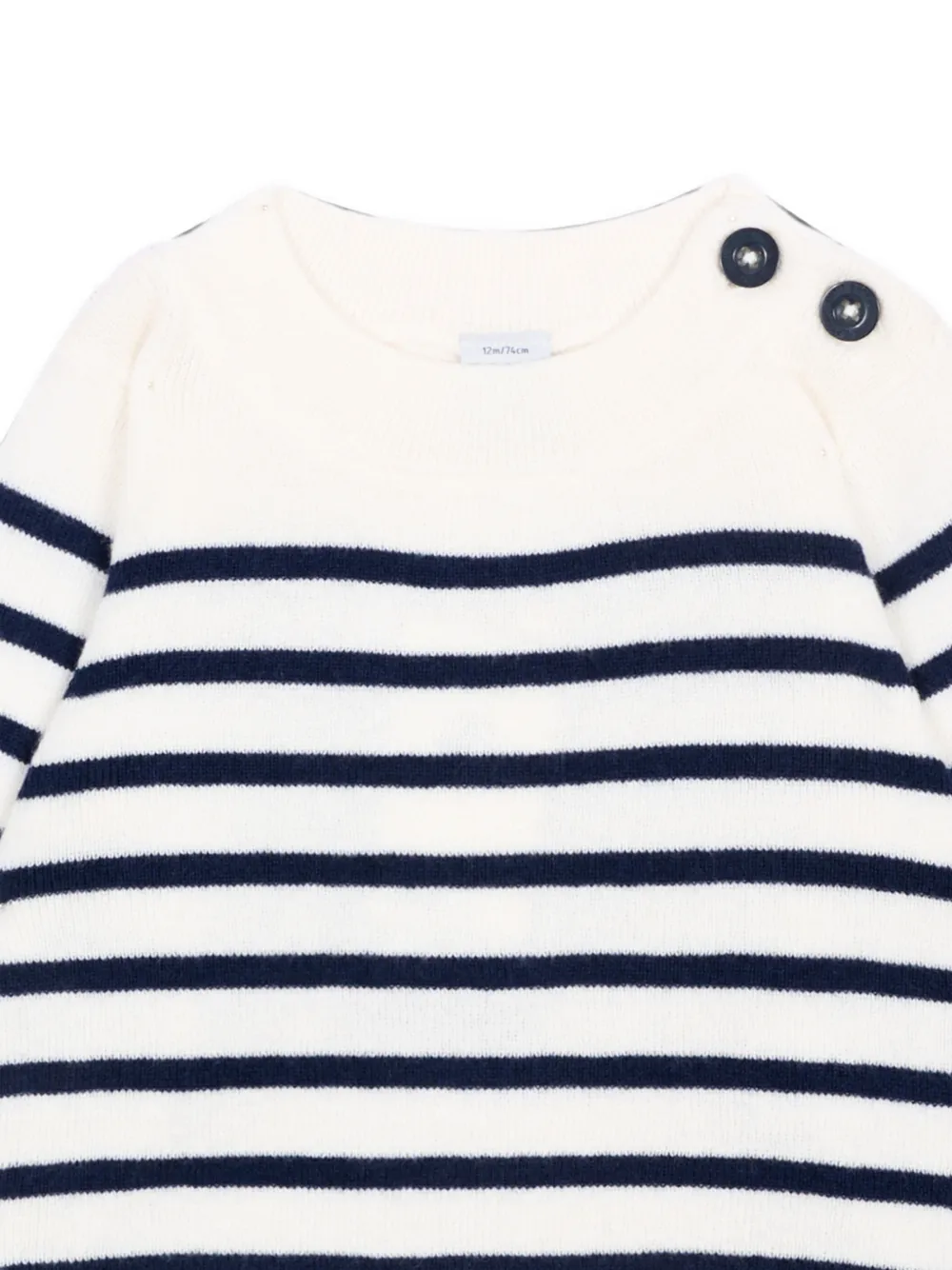 Petit Bateau Trui met horizontale streep en knoop op de schouders Beige