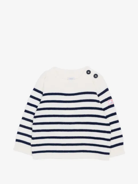 Petit Bateau suéter con rayas horizontales y botones en los hombros