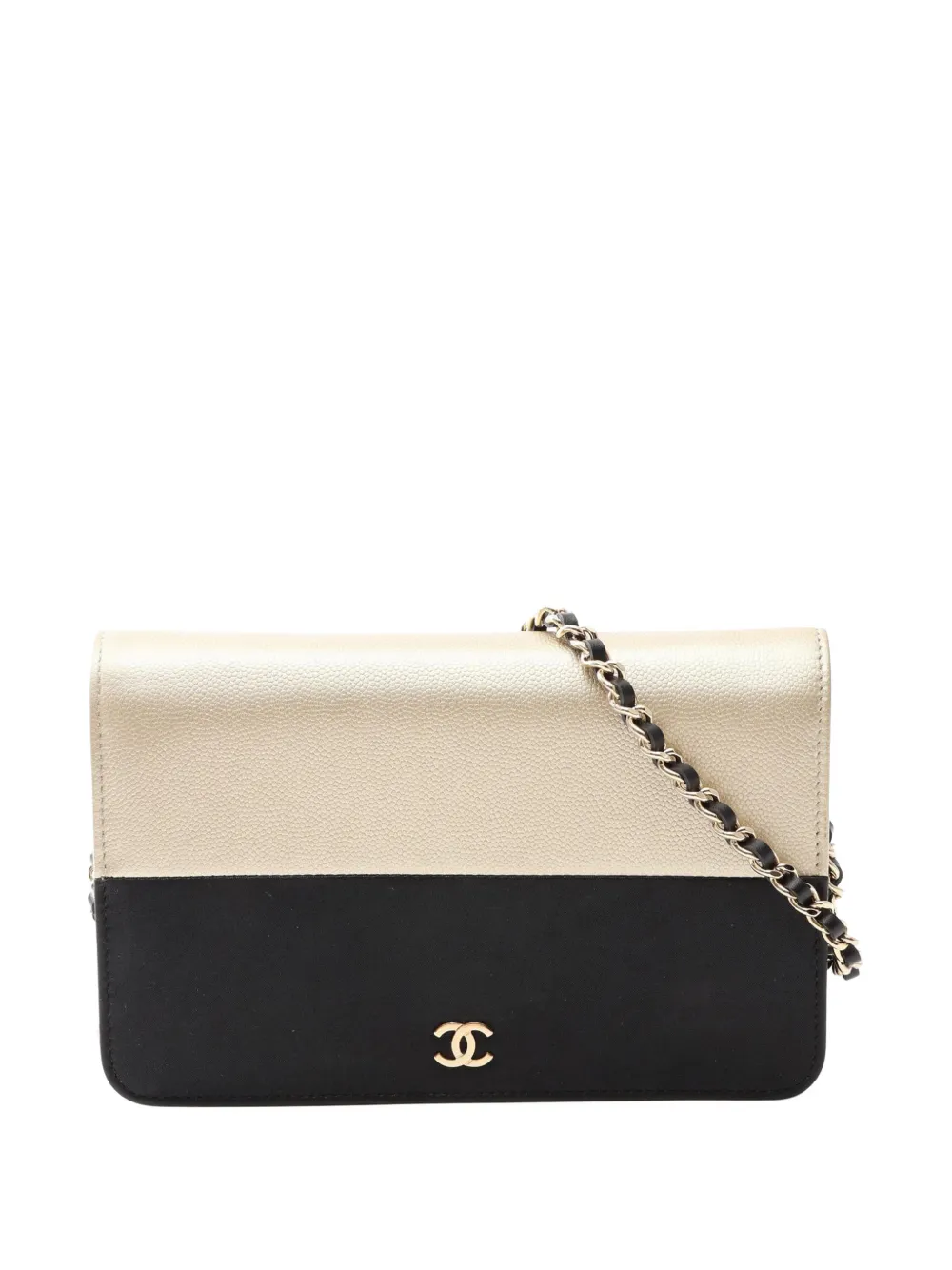 CHANEL Pre-Owned 2016-2017 CC Caviar and Canvas Wallet on Chain crossbody bag - Black