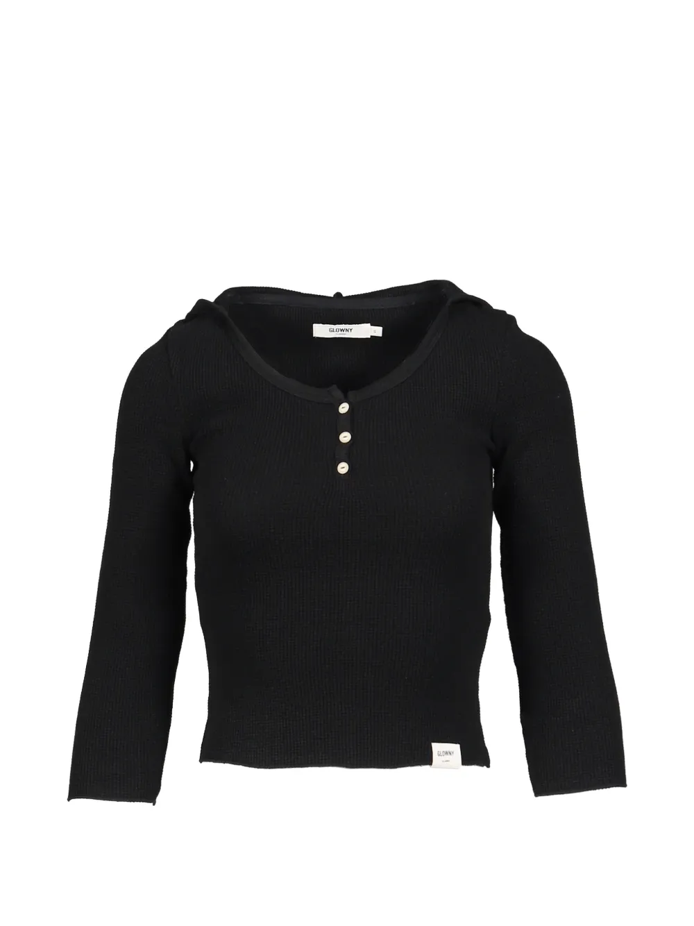 Glowny 3/4 G Waffle-knit Button Hoodie In Black