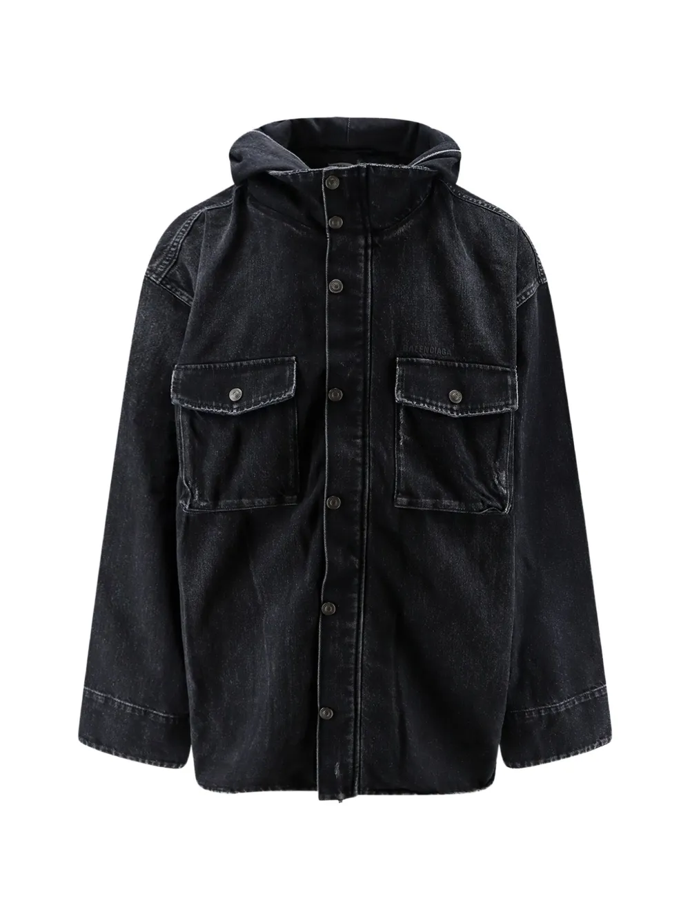 Balenciaga logo-embroidered hooded denim jacket - Nero