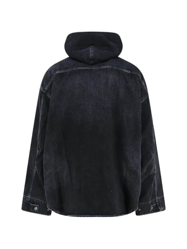 Balenciaga logo-embroidered Hooded Denim Jacket | Black | FARFETCH