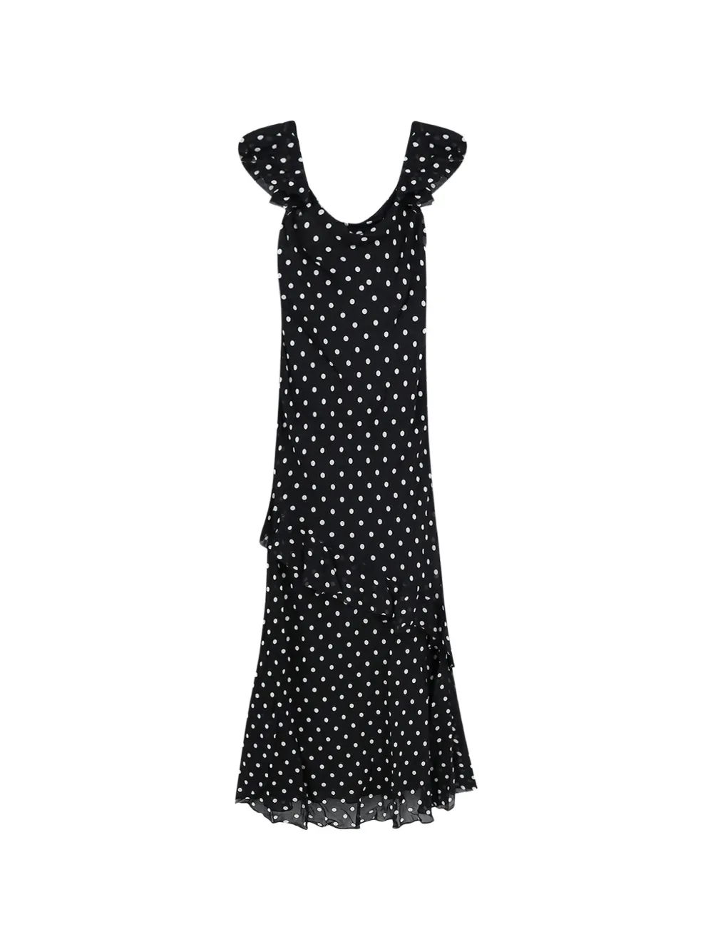 Self-Portrait polka-dot ruffle-trim maxi dress - Black