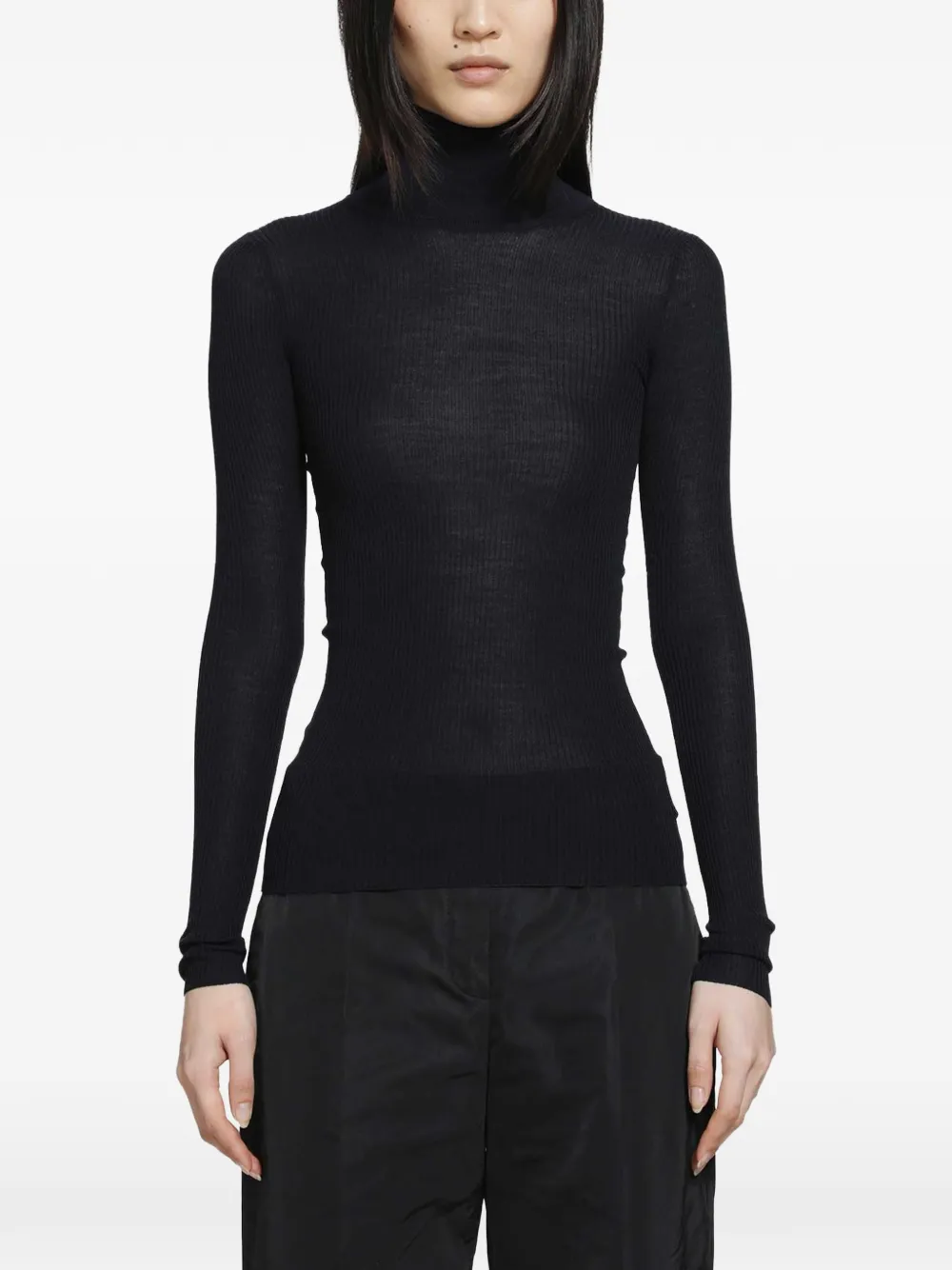 Jil Sander ribbed high-neck long-sleeve top - Blu