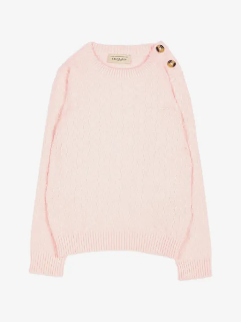TRUSSARDI JUNIOR button-shoulder cable-knit sweater