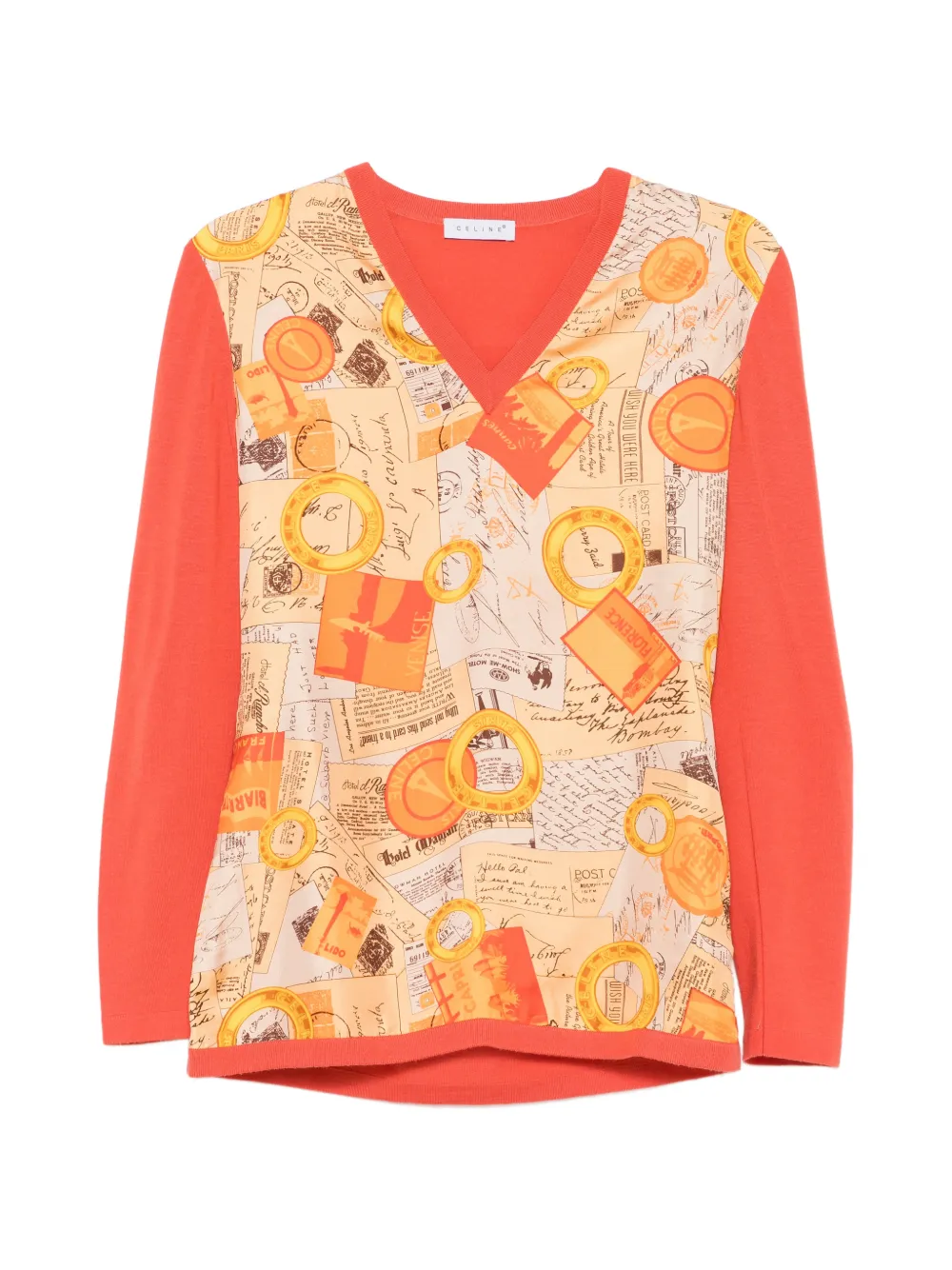 Celine Pre-Owned 2000s postcard-print silk sweater - Orange