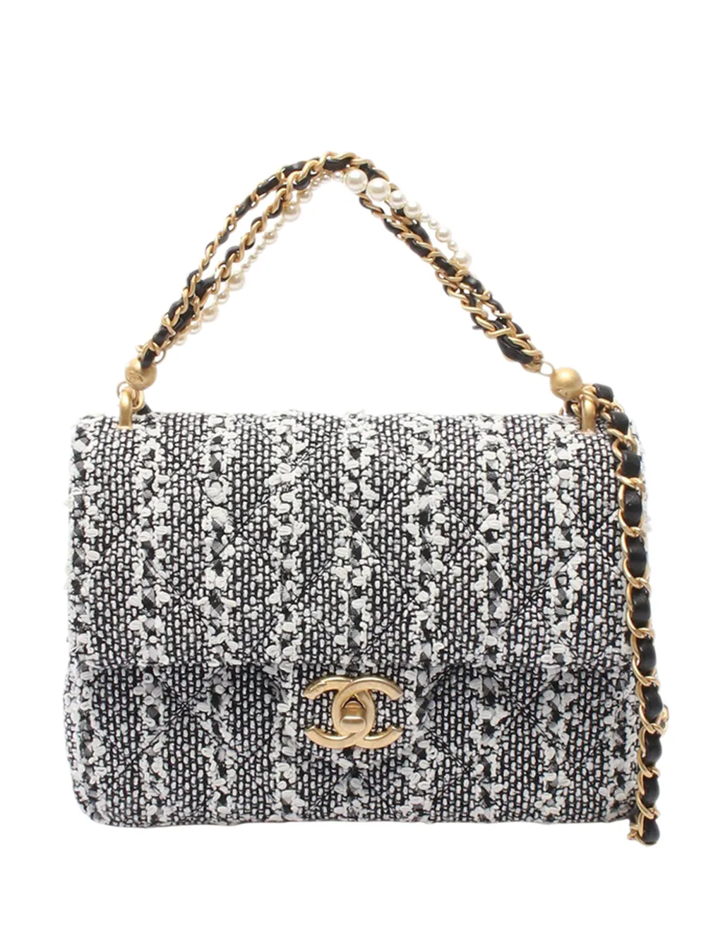 CHANEL Pre-Owned 2021-2026 CC Tweed Pearl Single Flap satchel - Grey