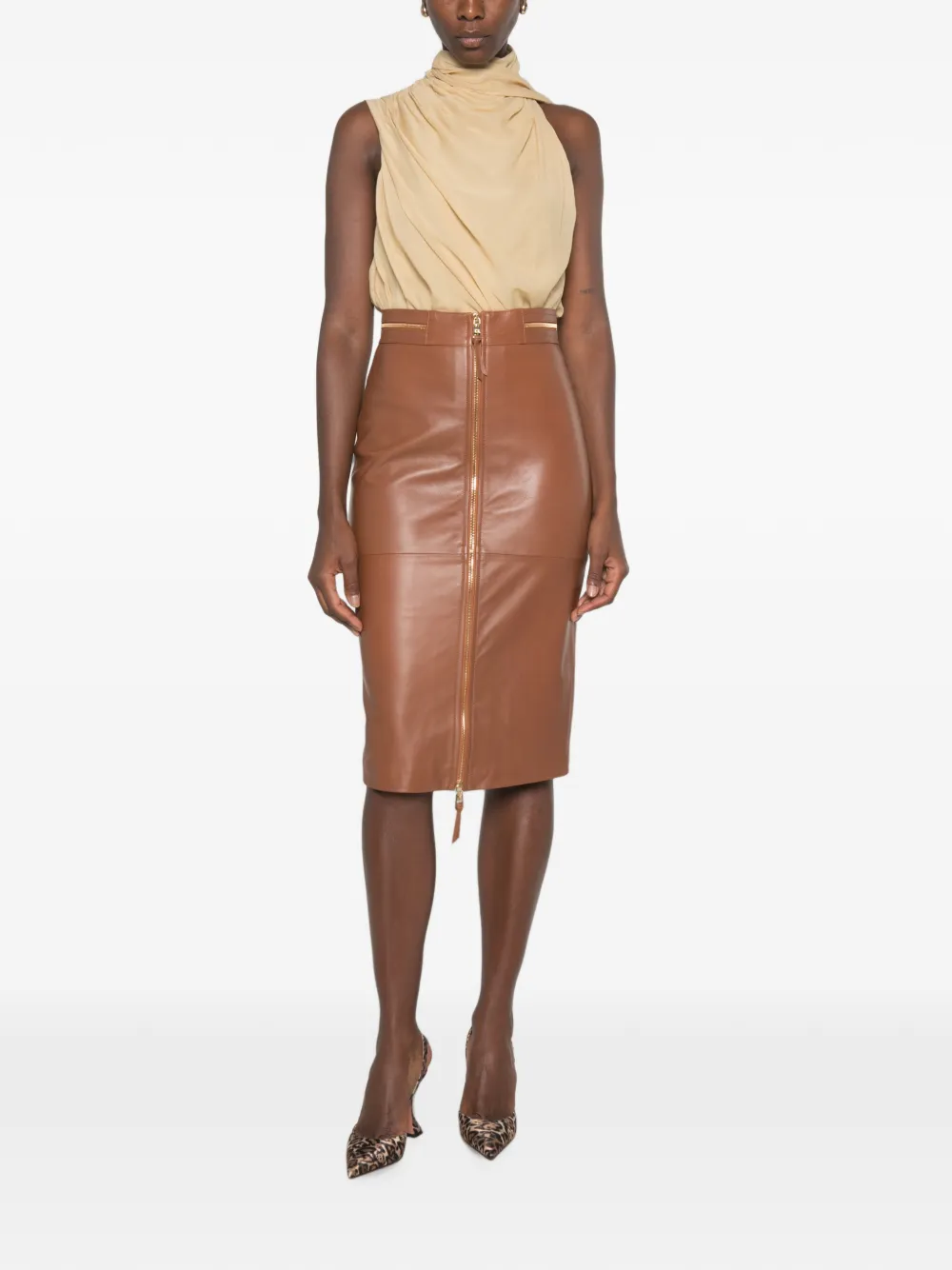 Elisabetta Franchi Leren rok met rits Bruin