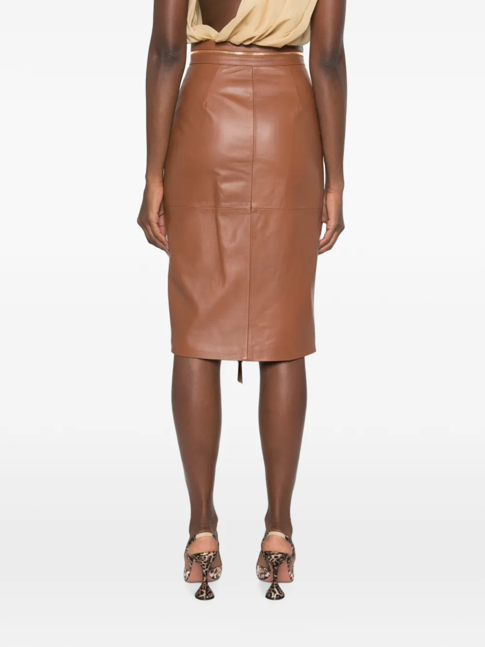Elisabetta Franchi Leren rok met rits Bruin