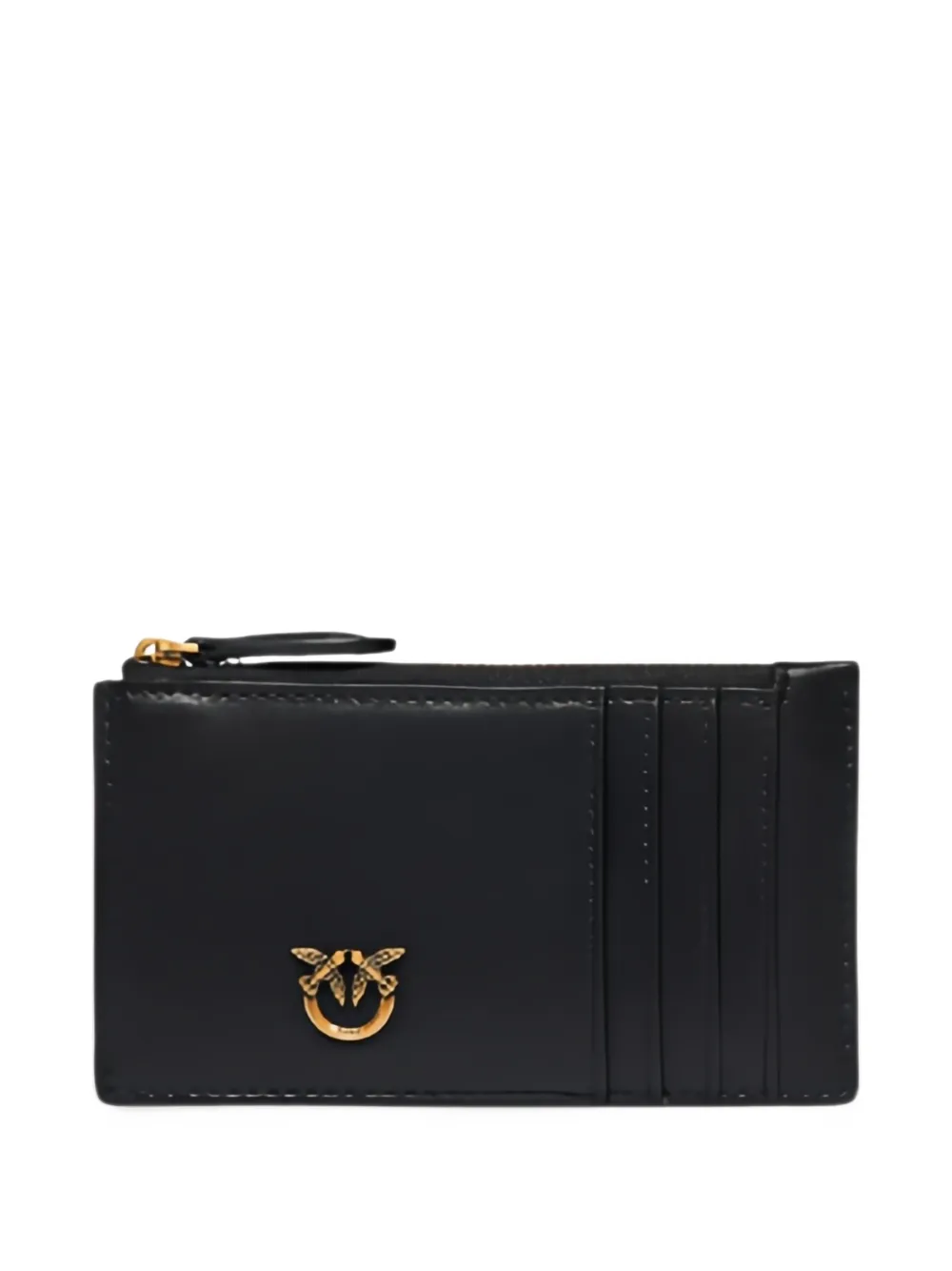 PINKO leather card holder with tassel and pompom Zwart