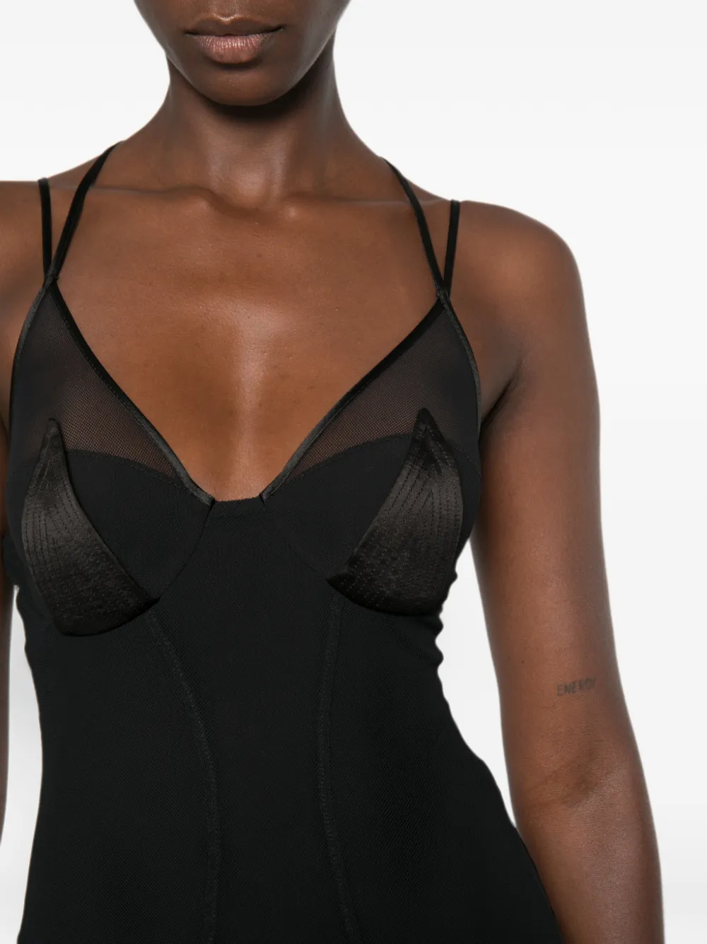Elisabetta Franchi Maxi-jurk met doorzichtige vlakken en plooien Zwart
