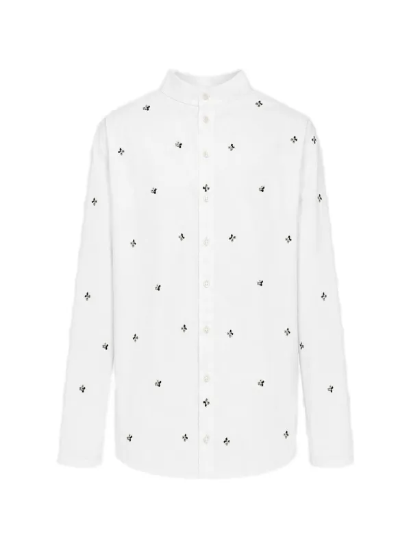 Rier Embroidered High-neck Shirt in White