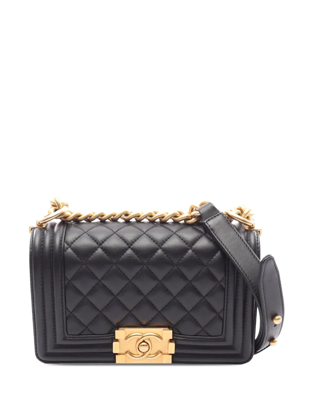 CHANEL Pre-Owned Borsa a tracolla Boy piccola in pelle di agnello trapuntata con battente 2021-2026 - Nero