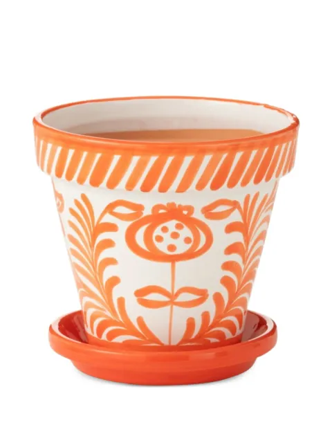 J-LINE floral-print striped flowerpot