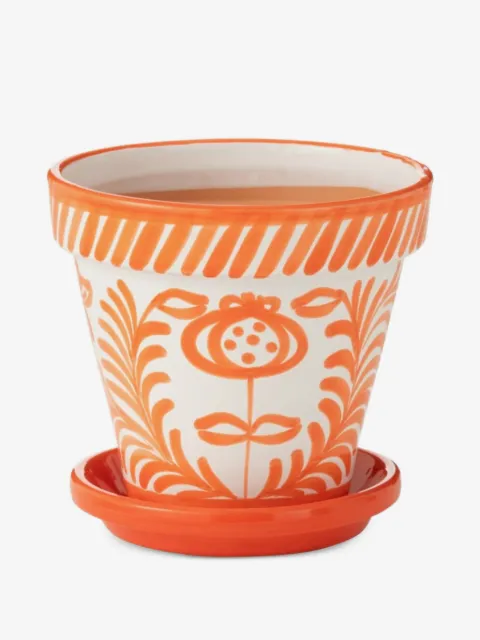 J-LINE floral-print striped flowerpot