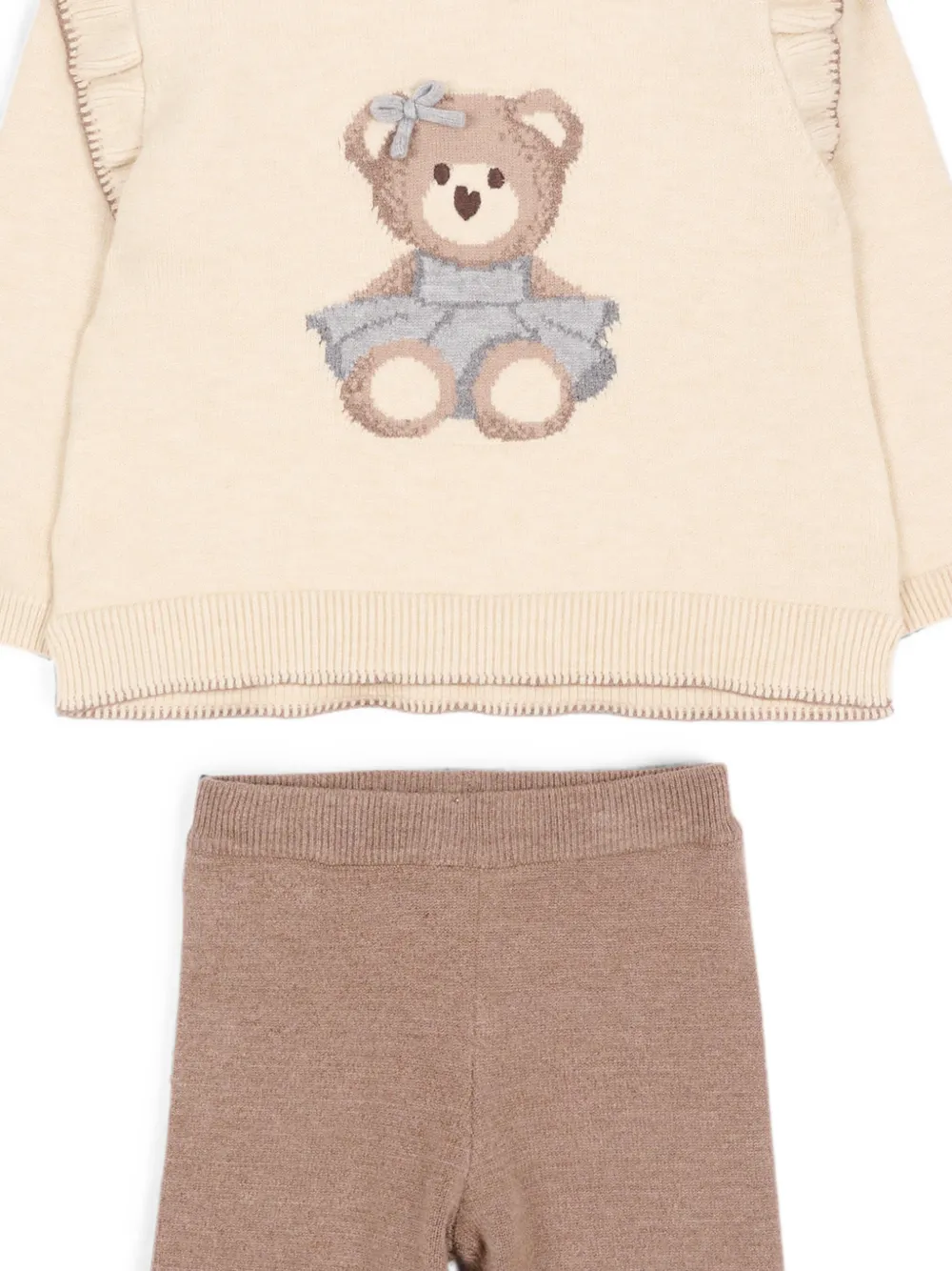 Mayoral Gebreid broekset met ruches en intarsia afwerking Beige