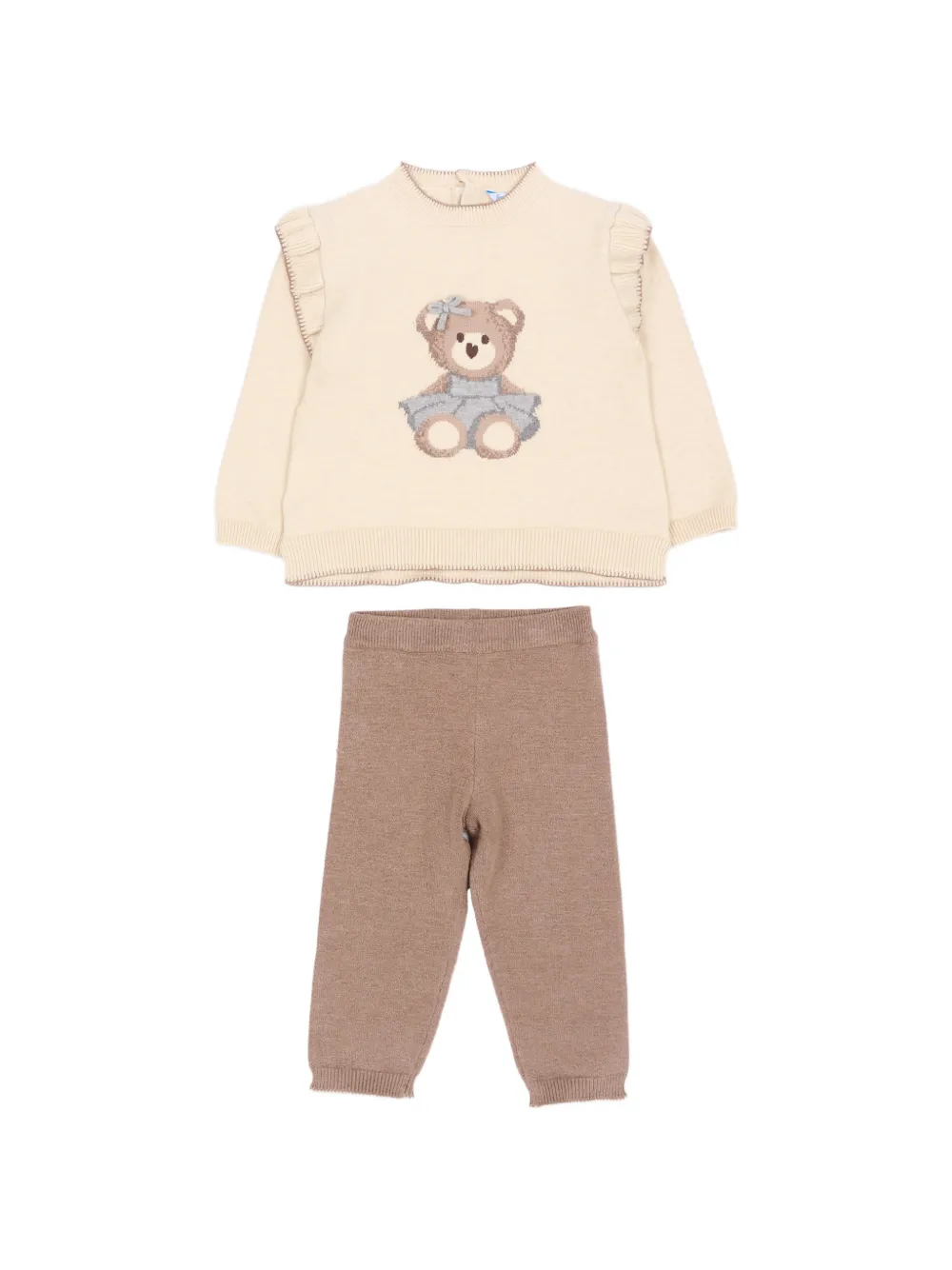 Mayoral ruffle-trimmed intarsia-knit trousers set - Toni neutri