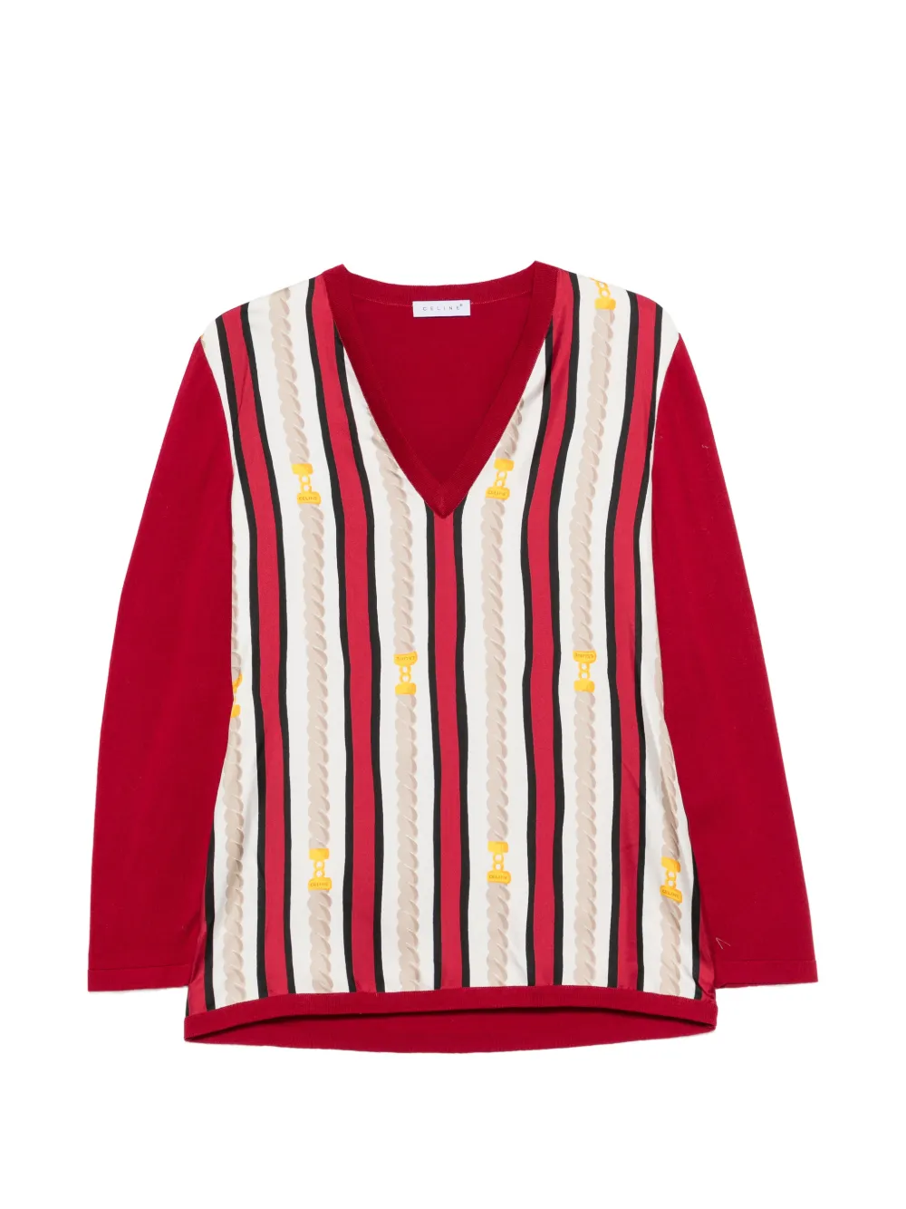Celine Pre-Owned 2000s rope-print V-neck sweater - Red