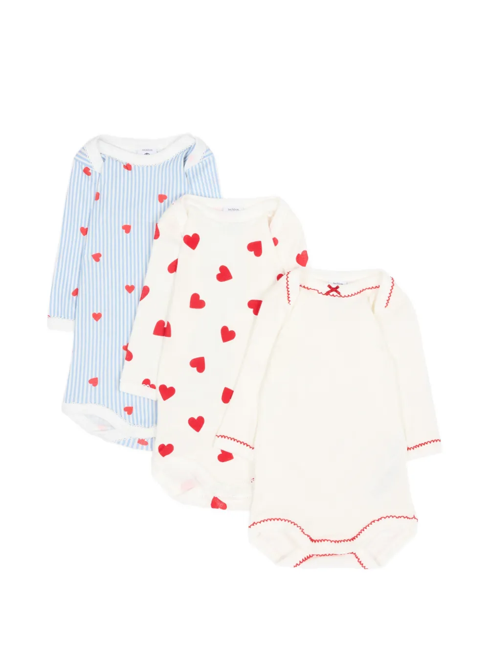 Petit Bateau heart-print striped bodysuits (set of three) - Blau