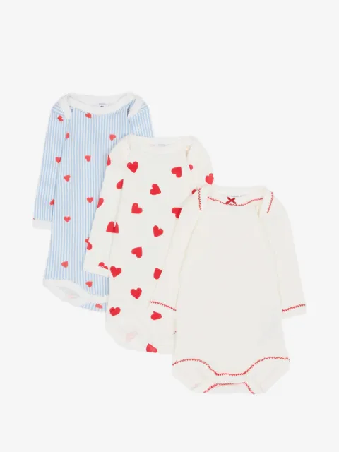 Petit Bateau bodys à imprimé cœur (lot de trois)