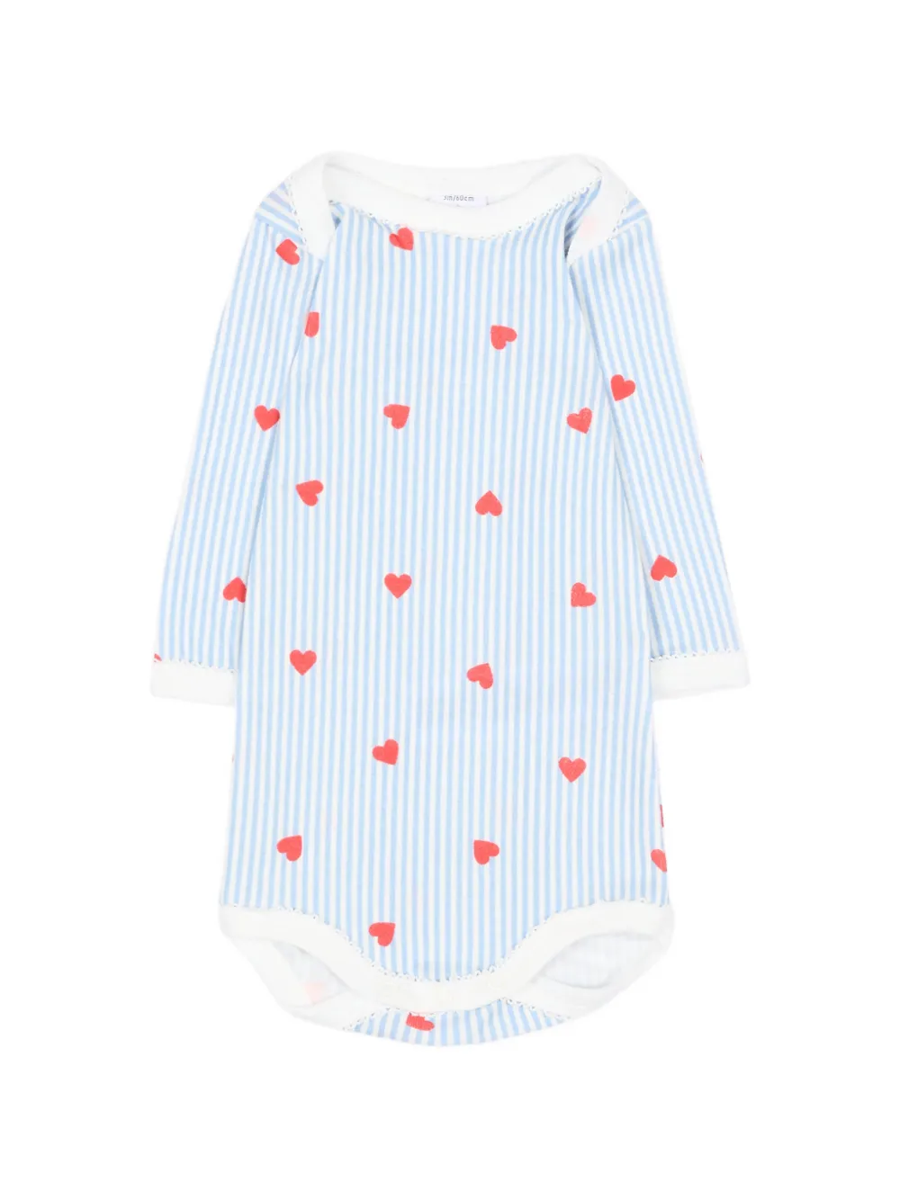 Petit Bateau Drie gestreepte rompers met hart-print Blauw