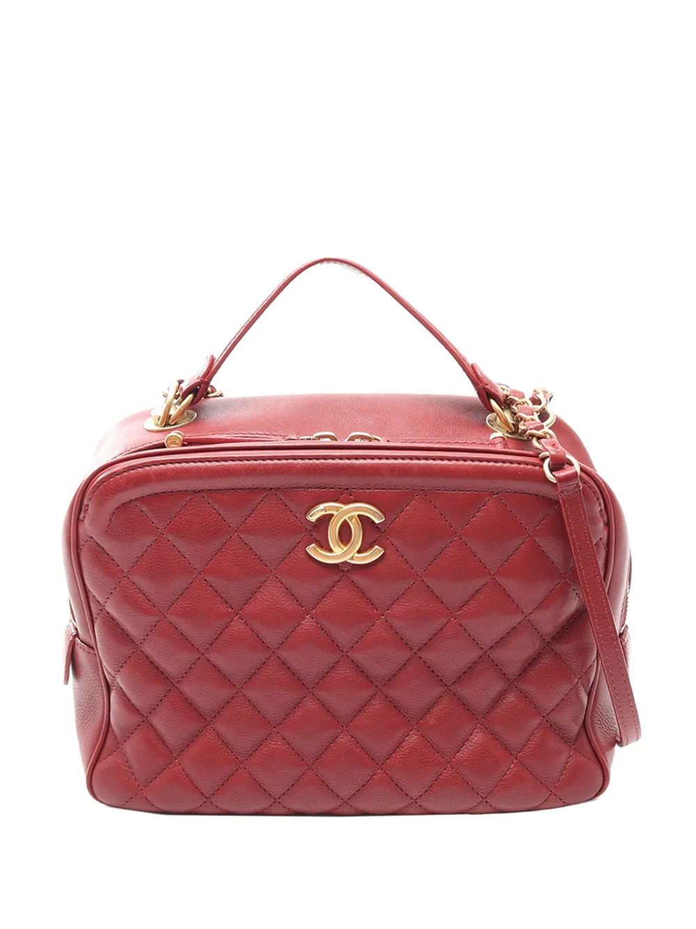 CHANEL Pre-Owned 2018-2019 CC Quilted Calfskin Top Handle Bag satchel - Red