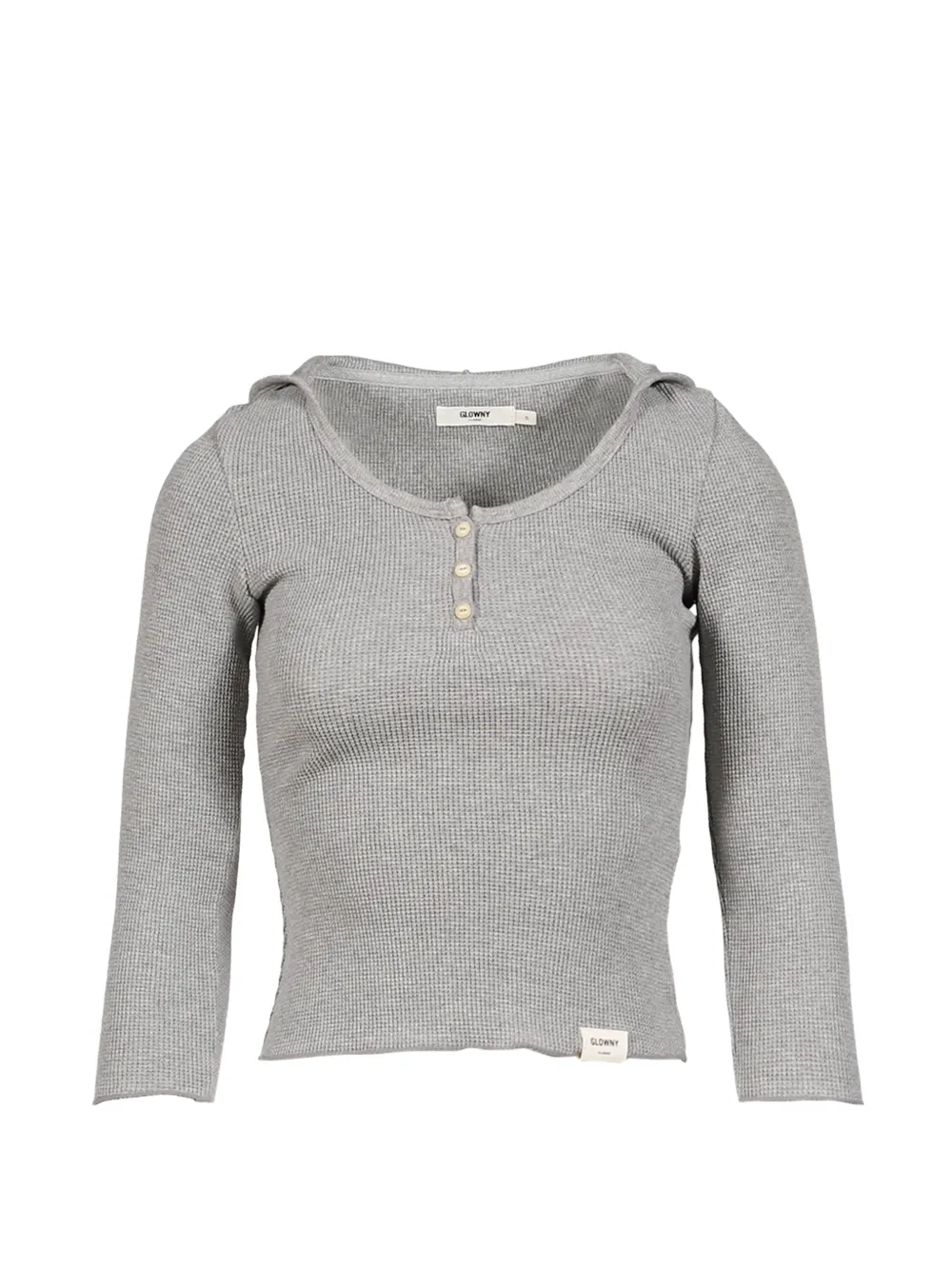 GLOWNY 3/4 G waffle-knit button hoodie