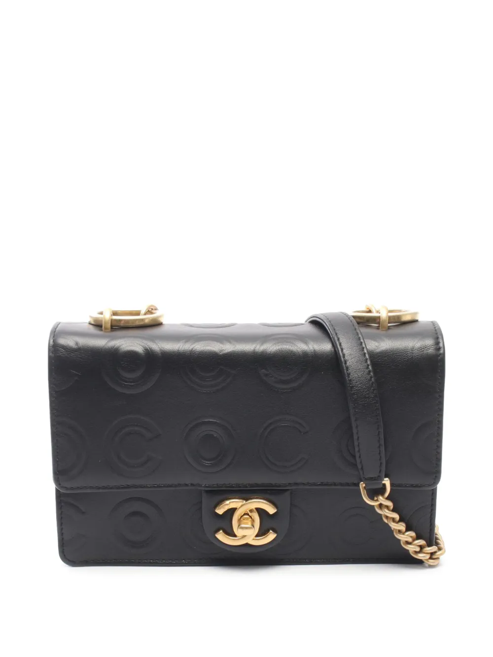 CHANEL Pre-Owned 2019 Small Square Calfskin Coco Embossed Flap crossbody bag - Black