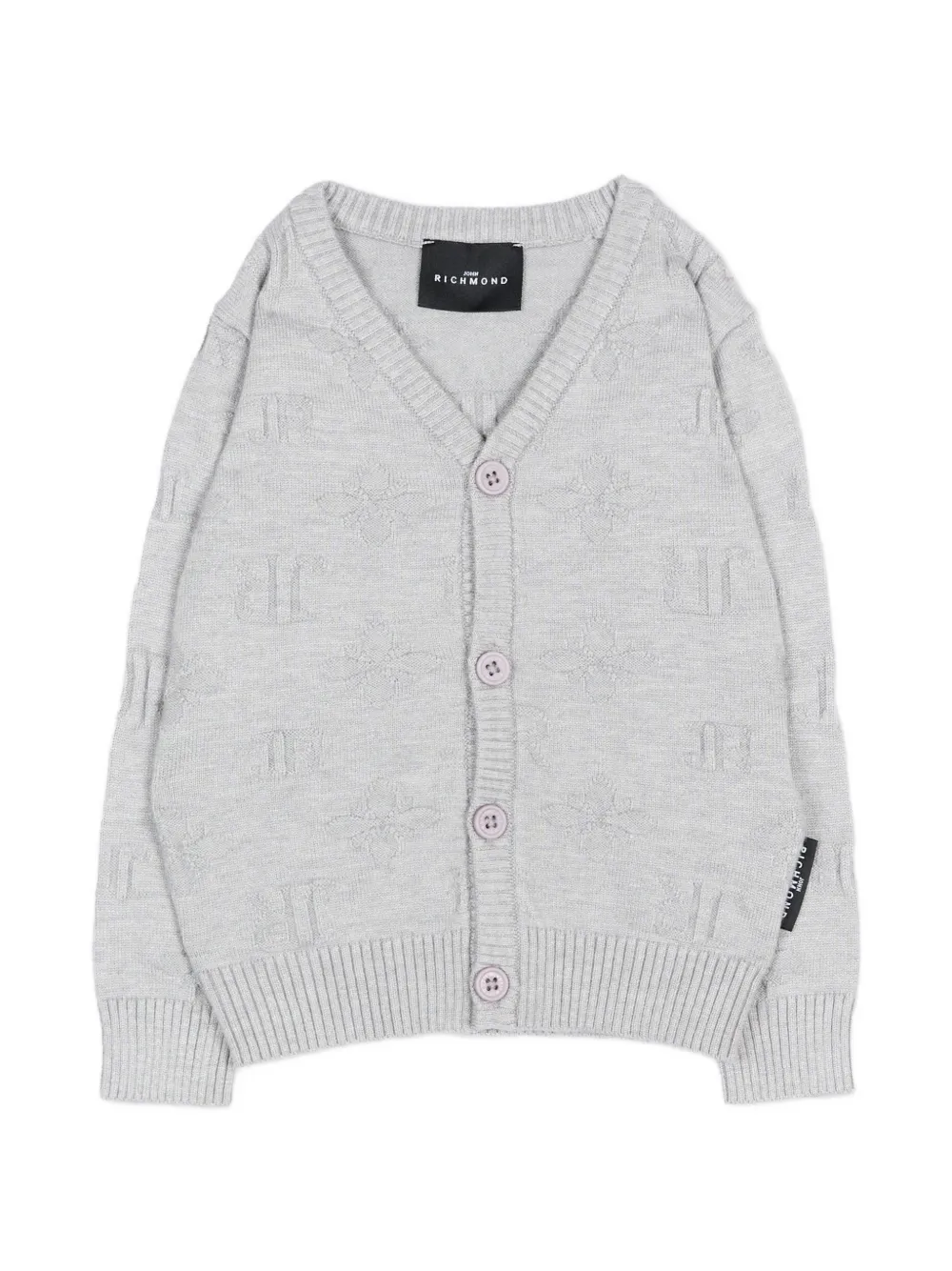 John Richmond Junior monogram-pattern button-fastening cardigan - Grigio